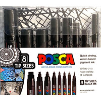 Posca Marker Set 8 Black Assorted Sizes