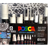 Posca Marker Set 8 White Assorted Sizes