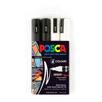 Posca Paint Marker PC5BR Brush Tip Set 4 Black White