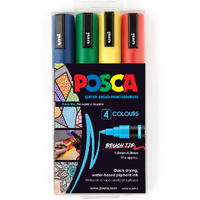 Posca Paint Marker PC5BR Brush Tip Set 4 Assorted