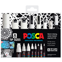 Posca Paint Marker Set 8 White Assorted Sizes