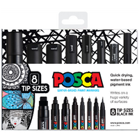 Posca Paint Marker Set 8 Black Assorted Sizes