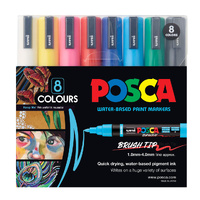 Posca Paint Marker PC5BR Brush Tip Set 8 Assorted