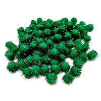 Pom Poms Bag of 100 Glitter Green 13mm