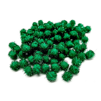 Pom Poms 13mm Pack 100 Glitter Green
