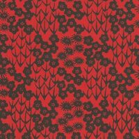 Katazome Paper A4 KA072 Black Blossoms and Trees on Red