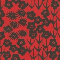 Katazome Paper A4 KA072 Black Blossoms and Trees on Red