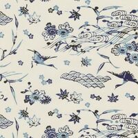 Katazome Paper A4 KA181 Blue Cranes and Floral on White