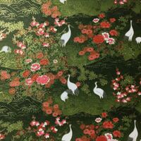 Yusen Chiyogami Paper A4 CH1540 Cranes and Floral Scenes on Olive Green