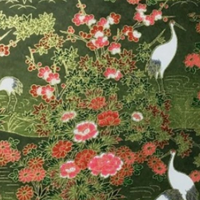 Chiyogami Paper A4 CH1540 Cranes and Florals on Olive Green