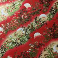 Yusen Chiyogami Paper A4 CH6059 White Moon and Floral on Red