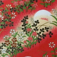 Chiyogami Paper A4 CH6059 White Moon and Floral on Red