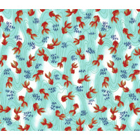 Yusen Chiyogami Paper A4 CH6512 Red Goldfish on White and Light Blue Paper