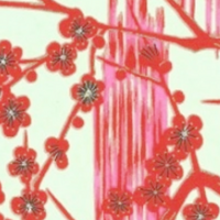 Chiyogami Paper A4 CH7255 Red Blossoms on Light Blue