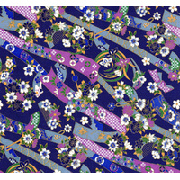 Yusen Chiyogami Paper A4 CH8910 Floral Ribbons on Navy